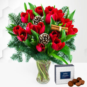 Christmas Tulips - Free Chocs - Christmas Flowers - Christmas Flowers Delivered - Xmas Flowers - Christmas Bouquets - Free Chocs